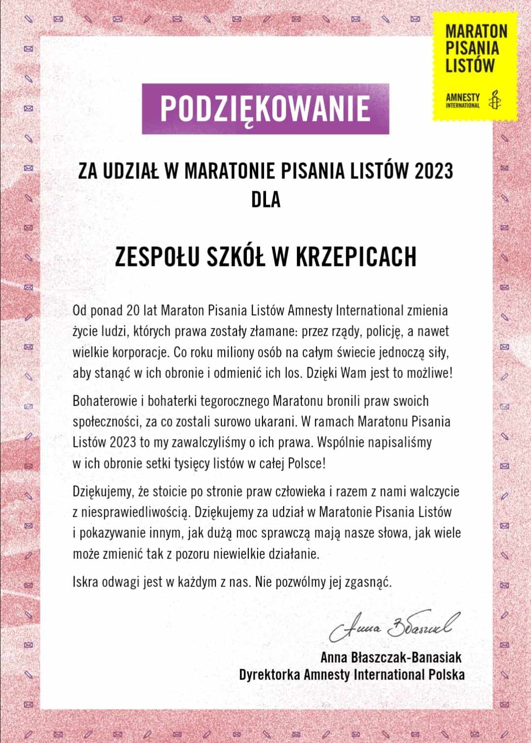 Maratonu Pisania Listów Amnesty International 2023